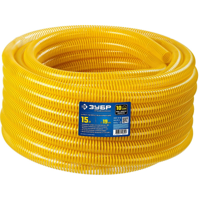 Шланг напорно-всасывающий со спиралью ПВХ, 10 атм, 19мм х 15м ЗУБР