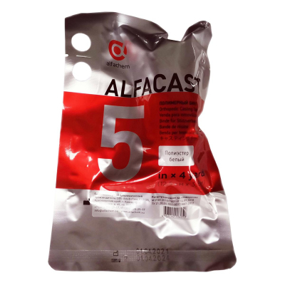 Бинт полимерный, ортопед, полиэстер, 12,5смх3,6м Alfacast 5, белый