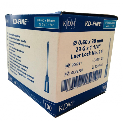 Игла инъекционная 23G (0,6х30мм) Luer lock KD-Fine 100шт/уп