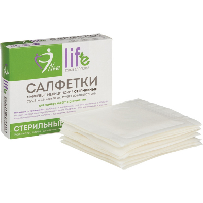 Перевяз. ср-ва Салфетки стер 7,5х7,5см,12-сл,10шт/упLIFE (инд зел уп пл36г)