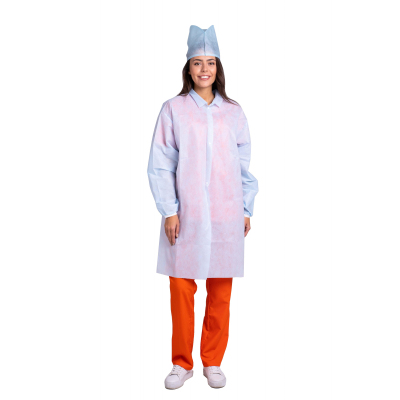 Халат н/с процед, на кнопке, рукав на резинке, р-р (XL), голубой, 10шт/уп