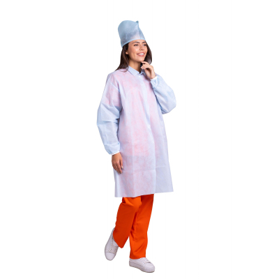 Халат н/с процед, на кнопке, рукав на резинке, р-р (XXL), голубой, 10шт/уп