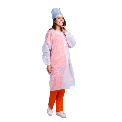 Халат н/с процед, на липучках, рукав на резинке, р-р (XL), белый, 10шт/уп