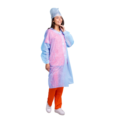 Халат н/с процед, на липучках, рукав на резинке, р-р (XXL),голубой,10шт/уп