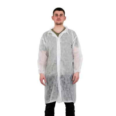 Халат н/с процед,на кнопке,рукав рез,р-р (XXL),белый,КЛЕВЕР-ПРО,10шт/уп