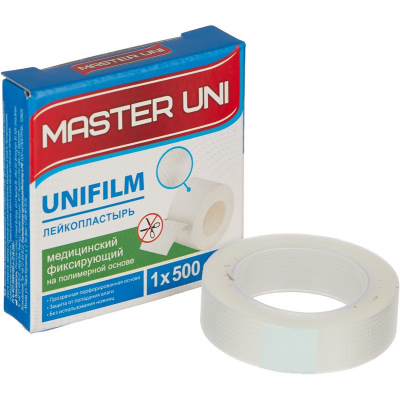 Перевяз. ср-ва Лейкопластырь 1х500см полимерный в картоне Master Uni