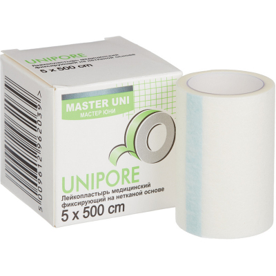 Перевяз. ср-ва Лейкопластырь 5х500см н/тканный в картоне Master Uni