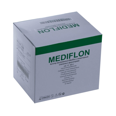 Катетер внутривенный с инжекторным клапано и фиксатор.Mediflon G16 100шт/уп