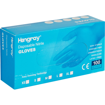 Перчатки одноразовые Hongray нитр неопудр. текстурир. голуб р.S 100шт/уп,ПС