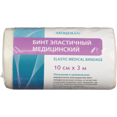 Перевяз. ср-ва Бинт эластичный 3мх10см с застежкой Meridian
