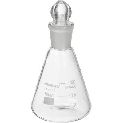 Колба коническая КН-1-100-16/18, с делениями,со стеклянной пробкой,Apexlab
