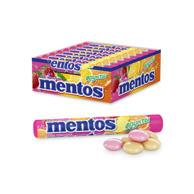 Драже жевательные Mentos Фрукты, 37гх21шт/уп