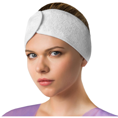 Повязка д/волос Махровая Белая на липучке 1шт 03-843
