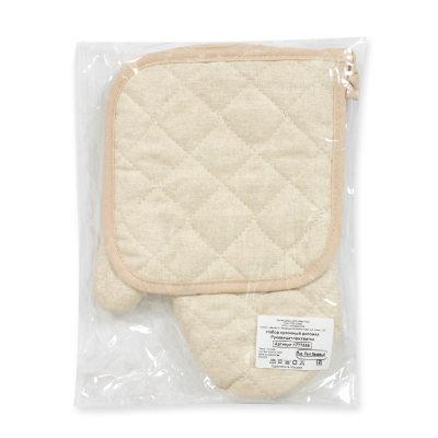 Набор кухонный рогожка 160г/м2 (рукавица, прихватка), Рант бежевый