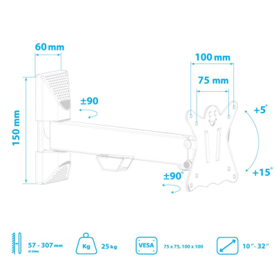 Кронштейн Kromax CASPER-103, TV 10-28, настенный, наклонно-поворотный, чер