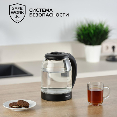 Чайник электрический SCARLETT SC-EK27G90, стекло, 1800Вт, 1.7л, черный