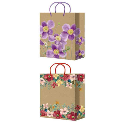 Пакет подарочный крафт Цветы, 32х44,5х10см, асс., 10шт/уп, XLK-001/002