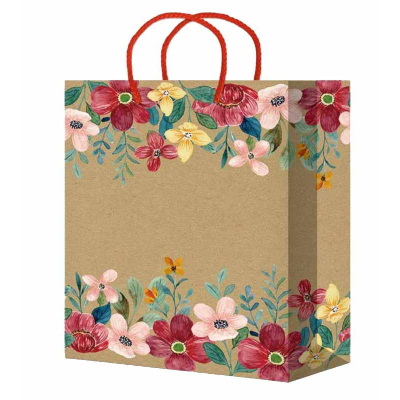 Пакет подарочный крафт Цветы, 32х44,5х10см, асс., 10шт/уп, XLK-001/002