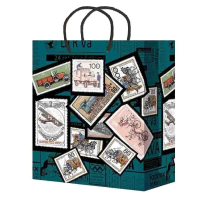 Пакет подарочный ламин. Почт.марки, 26х32,7х13,6см, 10шт/уп,асс., L-303/307