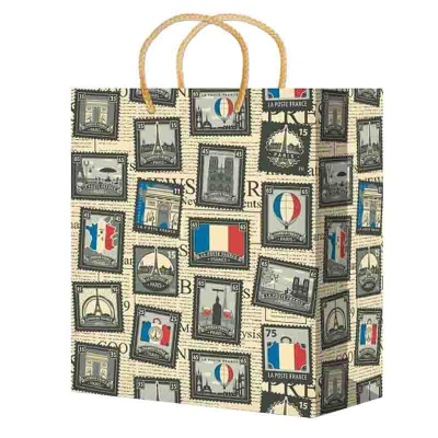 Пакет подарочный ламин. Почт.марки, 26х32,7х13,6см, 10шт/уп,асс., L-303/307