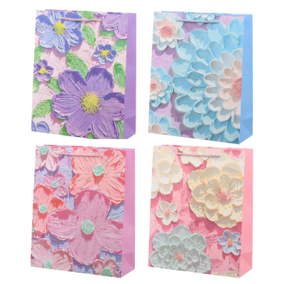 Пакет подарочный ЦВЕТЫ 3d-эффект с блестками, асс., 26x10x32 см., МС-6343