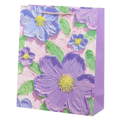 Пакет подарочный ЦВЕТЫ 3d-эффект с блестками, асс., 26x10x32 см., МС-6343