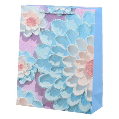 Пакет подарочный ЦВЕТЫ 3d-эффект с блестками, асс., 26x10x32 см., МС-6343