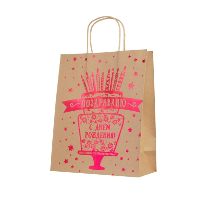 Пакет подарочный Торт из крафт, с тиснением, 150 г/м2 / 26х32.4х12.7см, 79261