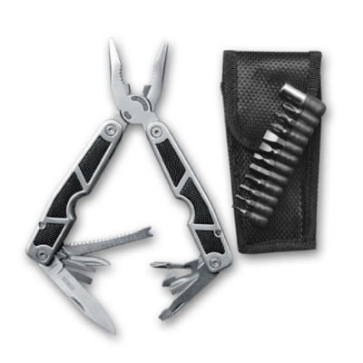 Мультитул Stinger, сталь/пластик, 10 инструм., нейл.чехол, 12 насадок MT-3011BK