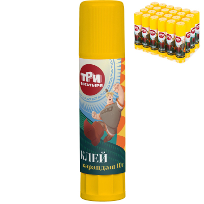 Клей-карандаш 10г Комус Три Богатыря школьный