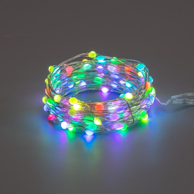 Электрогирлянда Роса 10м, 100LED, RGB, IP44, 3хАА, с пультом 44 реж 303-259