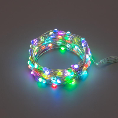 Электрогирлянда Роса 10м, 100LED, RGB, IP44, 3хАА, с пультом 44 реж 303-259