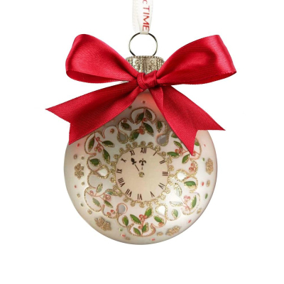 Новогоднее украшение подвесное из стекла Шар часы 8см арт.91478