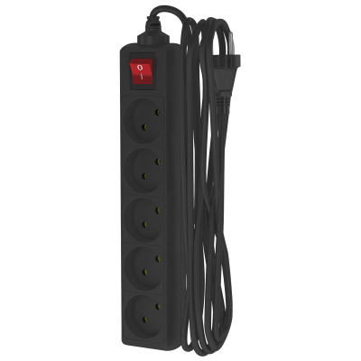 Удлинитель сетевой ФОТОН 10-55S, 5м, 5 розеток, 10А, с выкл., Черный