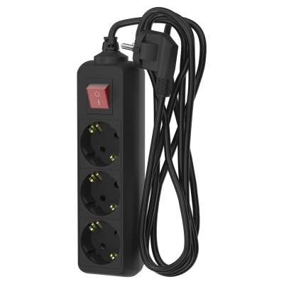 Удлинитель сетевой ФОТОН 16-33ЕS, 3м, 3 р, 16А, с выкл., с заземл., Черный