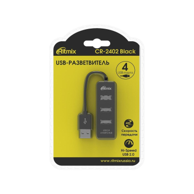 Разветвитель USB Ritmix CR-2402 black (USB хаб) 4 порта USB (15119265)