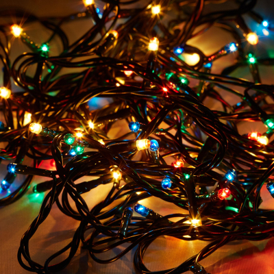 Электрогирлянда 100 л.рис 2/8ф 6.62м цв.лампы/зелен.пр в кор. Е2019