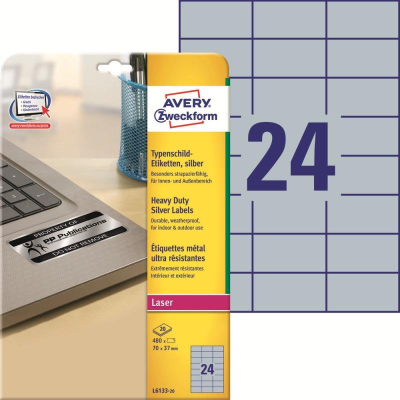 Этикетки самоклеящиеся серебристые, L6133-20, 70х37 мм, L, 480 шт/20 л