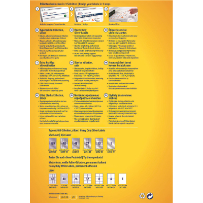 Этикетки самоклеящиеся серебристые, L6133-20, 70х37 мм, L, 480 шт/20 л
