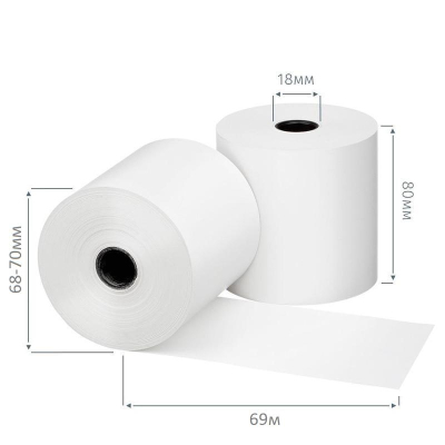 Ролики для касс 80 мм 69 м вт. 18мм.Тб, 40 гр/м2 40гр 48 шт/кор