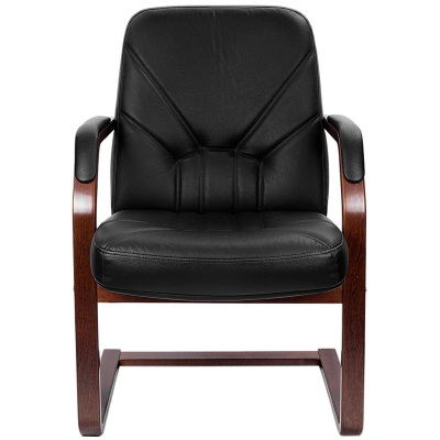 Конференц-кресло VERONA С с низ спинкой на полозьях ч.кожа+к/з/т.орех