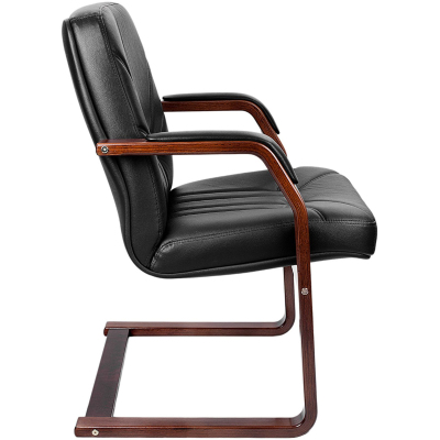 Конференц-кресло VERONA С с низ спинкой на полозьях ч.кожа+к/з/т.орех