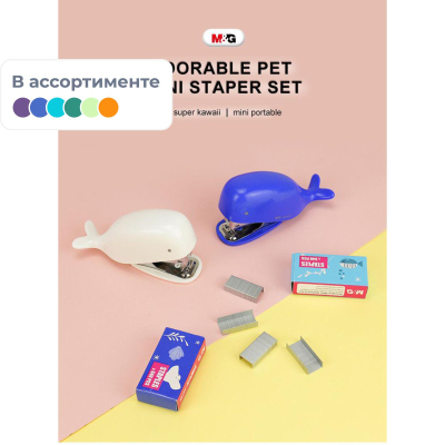 Степлер M&G Adorable Pet N24/6, до 20 л, скобы в наб, в ассорт, в блистере