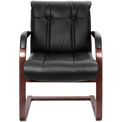 Конференц-кресло PARIS С с низкой спинкой на полозьях ч. кожа+к/з/т.орех