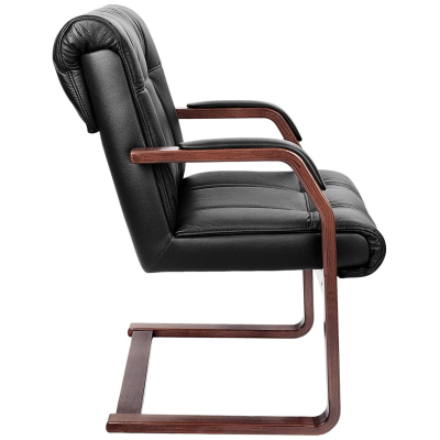 Конференц-кресло PARIS С с низкой спинкой на полозьях ч. кожа+к/з/т.орех