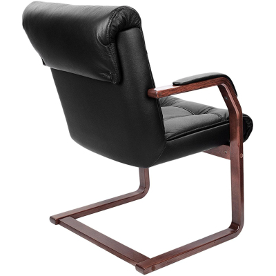 Конференц-кресло PARIS С с низкой спинкой на полозьях ч. кожа+к/з/т.орех