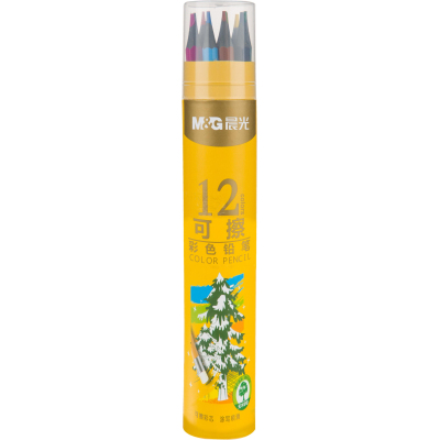 Карандаши цветные M&G, пластиковые, шестигранные, стираемые, 12 цв в наб