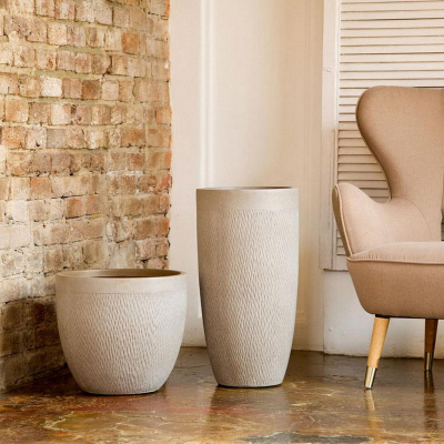 Кашпо Лотус Круглое, файберстоун, серо-корич, D37 H33.5cm арт.MESHR37-T