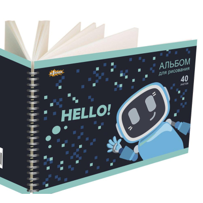 Альбом для рисования №1School Hello Robot 40л А4 спираль выборочный УФ лак