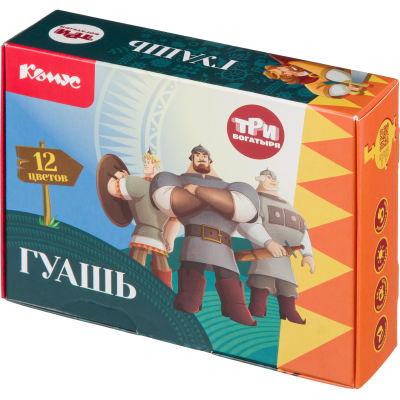 Гуашь КОМУС Три Богатыря набор 12 цв, 20 мл богатыри